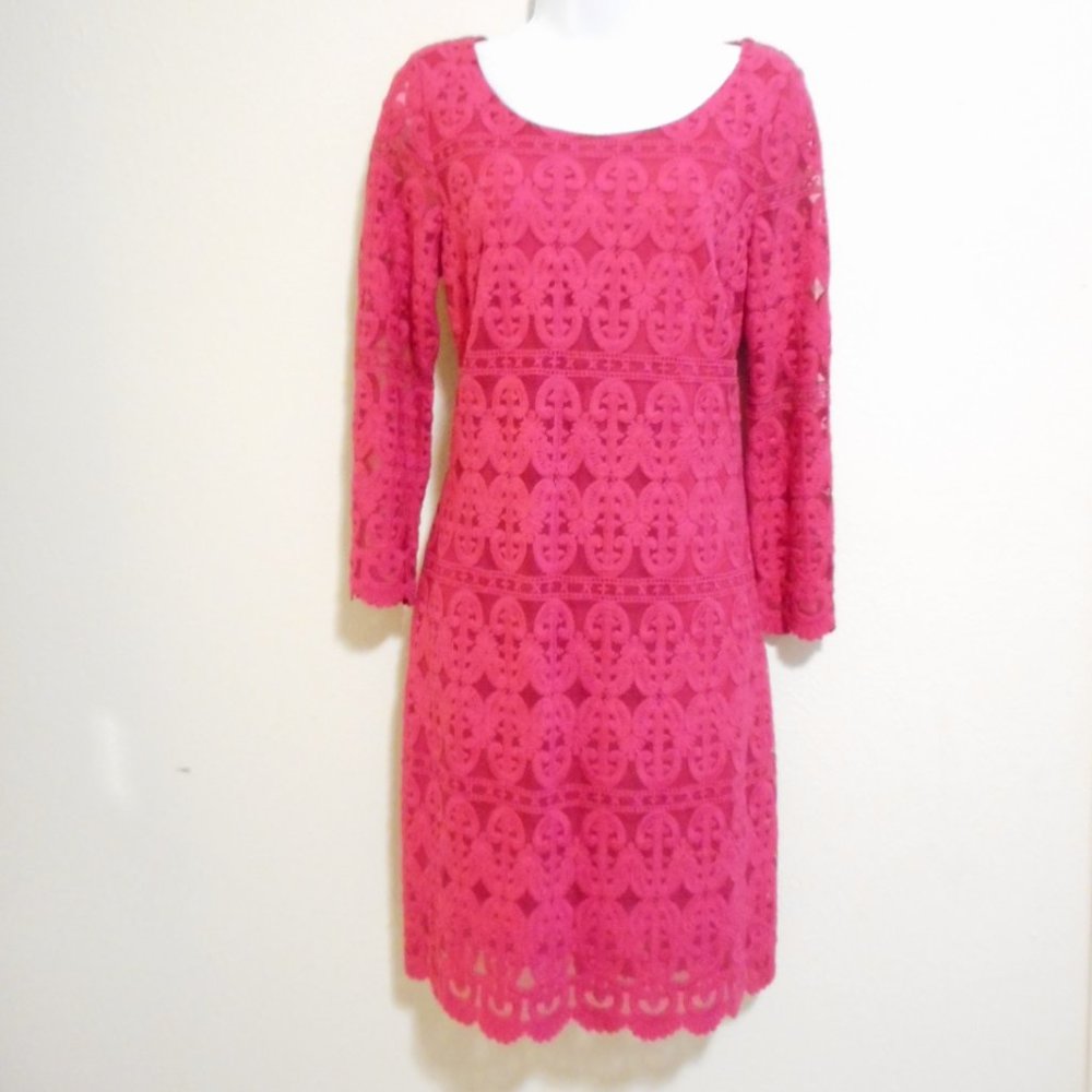 Laundry  Barbie Pink Embroidered Lace Long Sleeve Midi Dress  size 6
